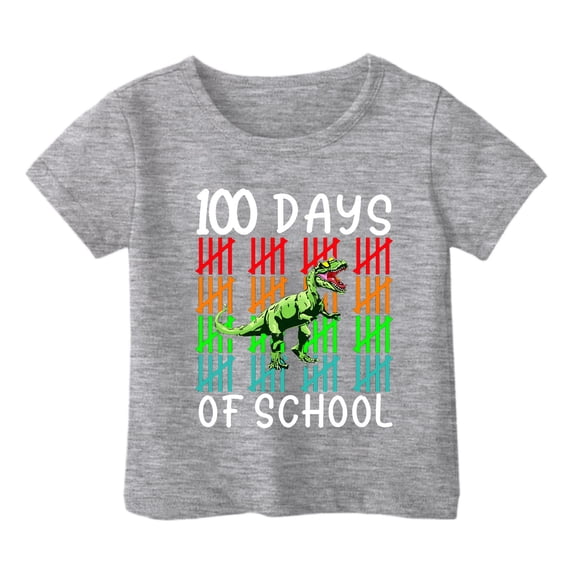 FINALGANG Boys Kids Fashion Letter Dinosaur Graphic Tees Short Sleeve Crewneck Lightweight Top For Summer Daily Wear Grey 12-13 Years