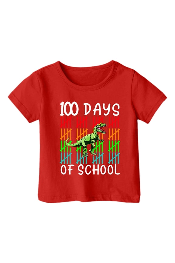 Boys Kids Fashion Letter Dinosaur Graphic Tees Short Sleeve Crewneck Lightweight Top For Summer Daily Wear Red 12-13 Years