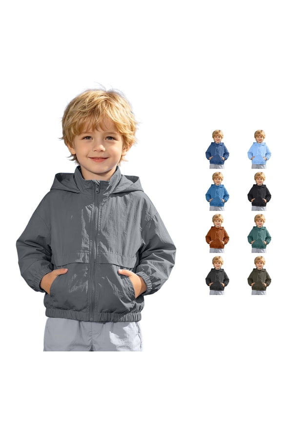 Boys Kids Hooded Stand Collar Solid Color Lightweight Windbreaker Outdoor Casual Regular Fit Long Sleeve Pocket Zip Up Jacket For Little Boys Trendy Coat 5-6 Years