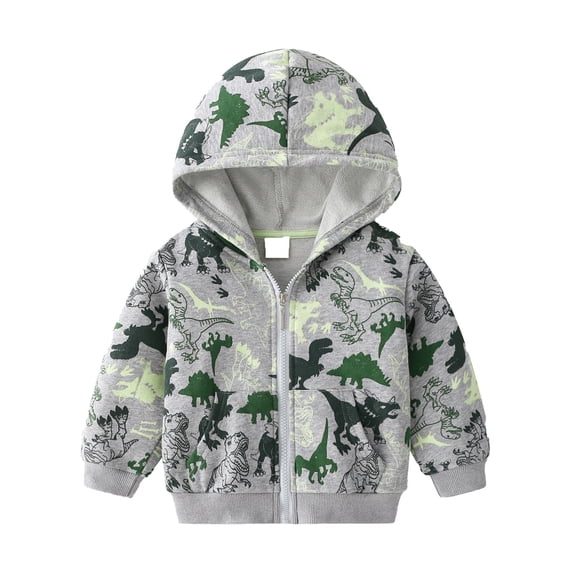 FINALGANG Boys Kids Hooded Zip Up Hoodie Camouflage Dinosaur Print Front Kangaroo Pocket Loose Soft Knit Casual Sweatshirts Trendy Tops 18-24 Months