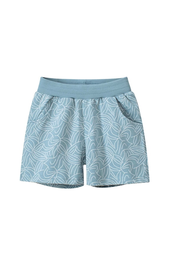 Boys Kids Leaf Print Shorts Ribbed Elastic Waistband Side Pockets Shorts For Summer Daily Wear Casual Outings Beach Playtime Light Blue 2-3 Years