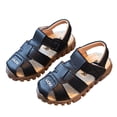 thumbnail image 1 of FINALGANG Boys Kids Leather Sandals With Double Hook And Loop Closure Round Toe Soft Lining Anti‑Skid Sole Shoes For Toddler Outdoor Play Daily Wear Versatile Shoes, 1 of 9