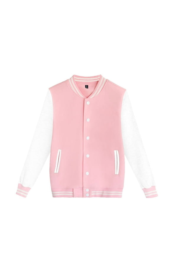 Boys Kids Long Sleeve Color Block Loose Fit Varsity Jacket Striped Rib Collar Hem Button Closure Casual Baseball Coat With Side Pockets For Daily Wear Red 130