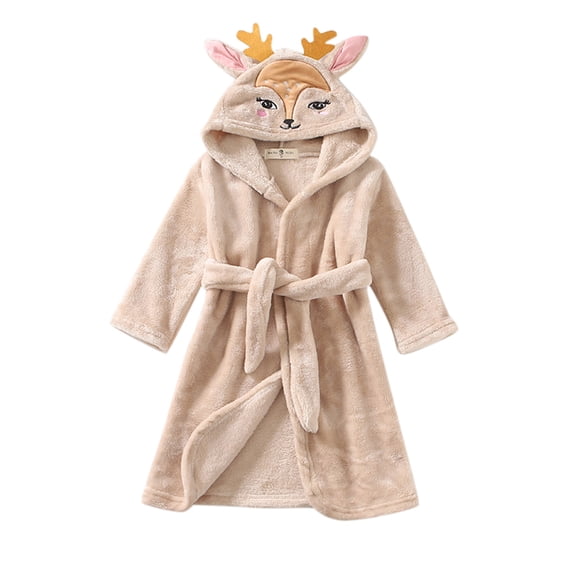 FINALGANG Boys Kids Plush Cartoon Deer Shaped Bathrobes Long Sleeve Loose Fit Hooded Warm Nightrobe For Home Relaxation Classic Outfits