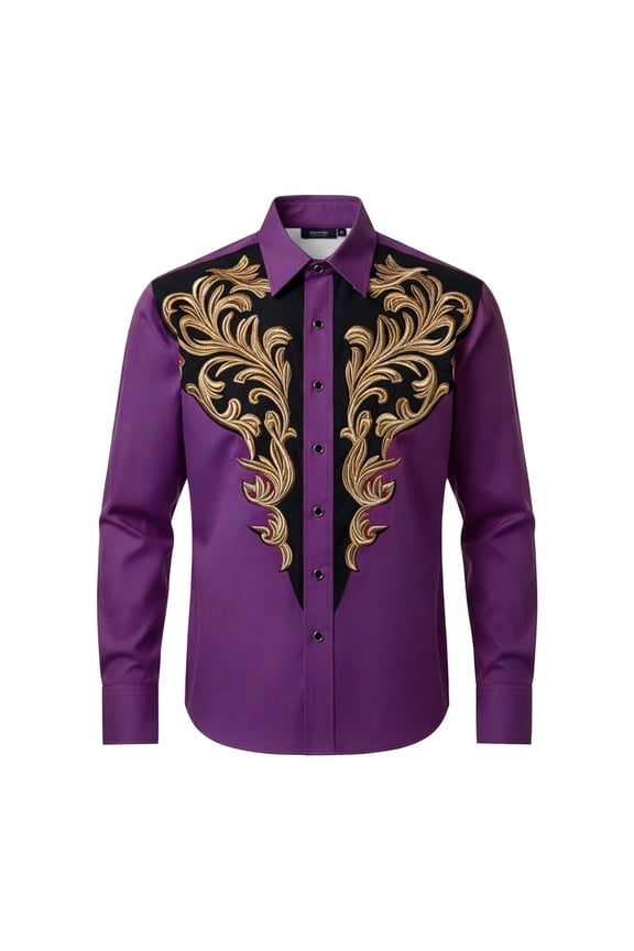 Boys Kids Point Collar Long Sleeve Dress Shirt With Gold Embroidery Casual Elegant Top For Toddlers Formal Events Daily Wear Cozy Top