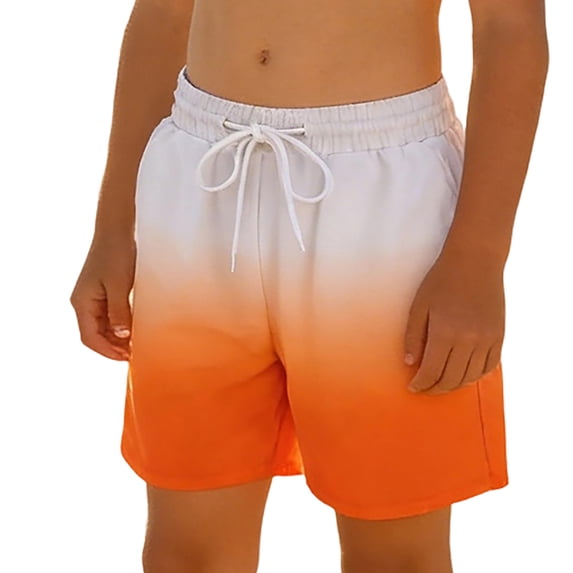 FINALGANG Boys Kids Quick Dry Swim Trunks Gradient Elastic Waist Drawstring Lightweight Beach Shorts For Summer Vacation Pool Party Surfing Orange 7-8 Years