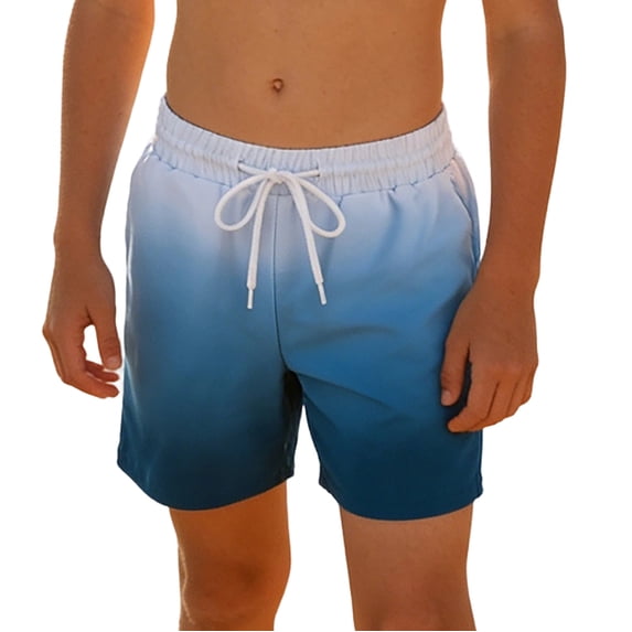 FINALGANG Boys Kids Quick Dry Swim Trunks Gradient Elastic Waist Drawstring Lightweight Beach Shorts For Summer Vacation Pool Party Surfing Sky Blue 2-3 Years
