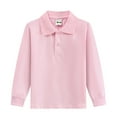 thumbnail image 1 of FINALGANG Boys Kids Solid Color Long Sleeve Polo Shirt Button Closure Relaxed Fit Casual Top For School Daily Wear Pink 10-11 Years, 1 of 2