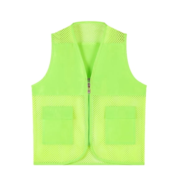 FINALGANG Boys Kids Solid Color Mesh Vest With Zip Closure Front Pockets Breathable Net Waistcoat For Outdoor Activities Green 6-7 Years