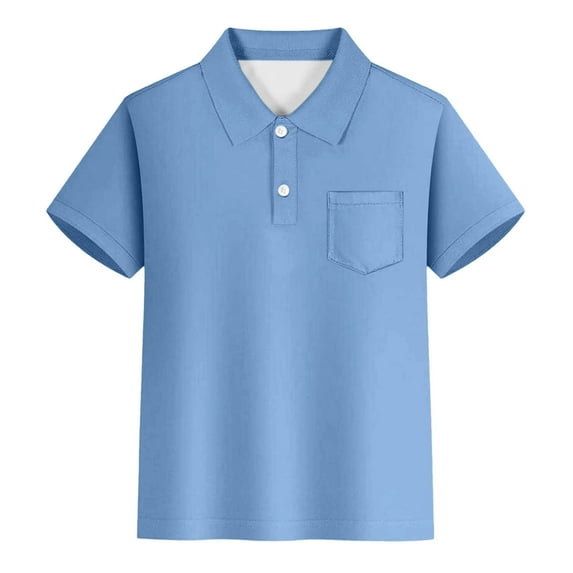 FINALGANG Boys Kids Solid Color Polo Shirt Short Sleeves Button Closure Lapel Breathable Casual Top For Streetwear Daily Wear Sky Blue 13-14 Years