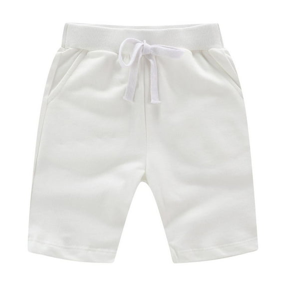 FINALGANG Boys Kids Solid Color Shorts Elastic Waist Drawstring Side Pocket Loose Fit Soft Breathable Shorts For Summer Daily Wear Playtime White 3-4 Years