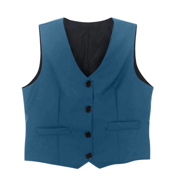 FINALGANG Boys Kids Solid Color Sleeveless Vest V Neck Button Closure Tailored Waistcoat With Flap Pockets For Daily Wear Blue 4-5 Years