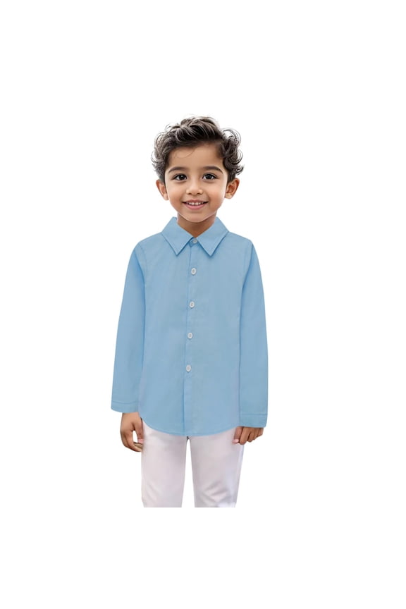 Boys Kids Solid Color Spread Collar Long Sleeve Button Down Dress Shirt Classic Fit Top For Kids Formal Events School Uniforms Everyday Wear Classic Top