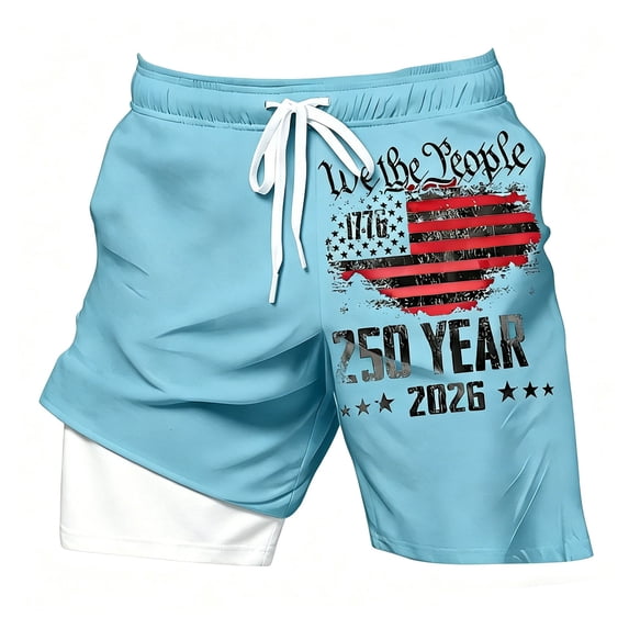 FINALGANG Boys Kids Two In One Athletic Shorts Drawstring Waist Vintage American Flag We The People 250 Year Print Swim Trunks For Workout Casual Wear Soft Swimwear