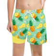 thumbnail image 1 of FINALGANG Boys Kids Two In One Pineapple Print Swim Trunks With Quick Dry Elastic Waist Drawstring Slim Fit Liner Summer Beach Board Shorts For Beach Vacation Green 7 Years, 1 of 4