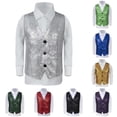 thumbnail image 1 of FINALGANG Boys Kids V Neck Sleeveless Three Button Dual Pocket Sequin Regular Fit Formal Performance Waistcoat For Kids Performance Holiday Daily Wear Versatile Top Silver 9-10 Years, 1 of 4