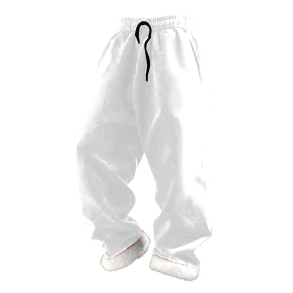 FINALGANG Boys Kids Winter Warm Solid Color Pants With Fuzzy Hem Elastic Waisted Loose Fit Trousers For Casual Daily Outdoor Wear Classic Bottoms