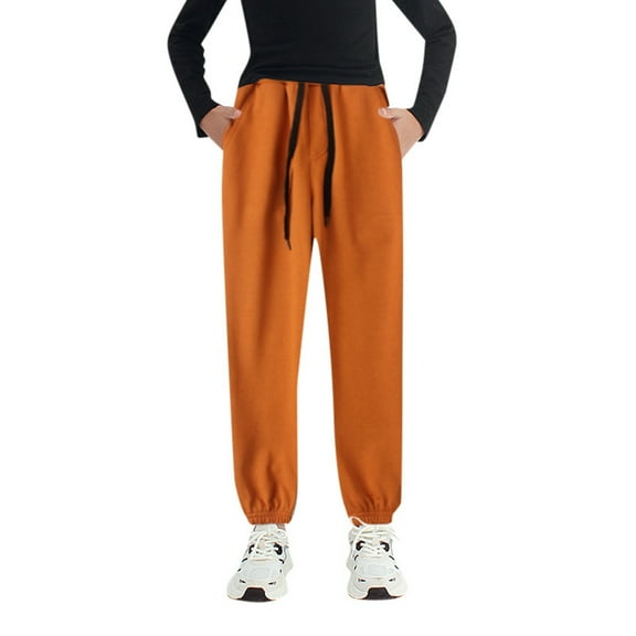 FINALGANG Boys Sports Pants Solid Color Elastic Waist Drawstring Straight Running Yoga Fitness Trousers Boy Breathable Holiday Festival Party Pants,Khaki,160