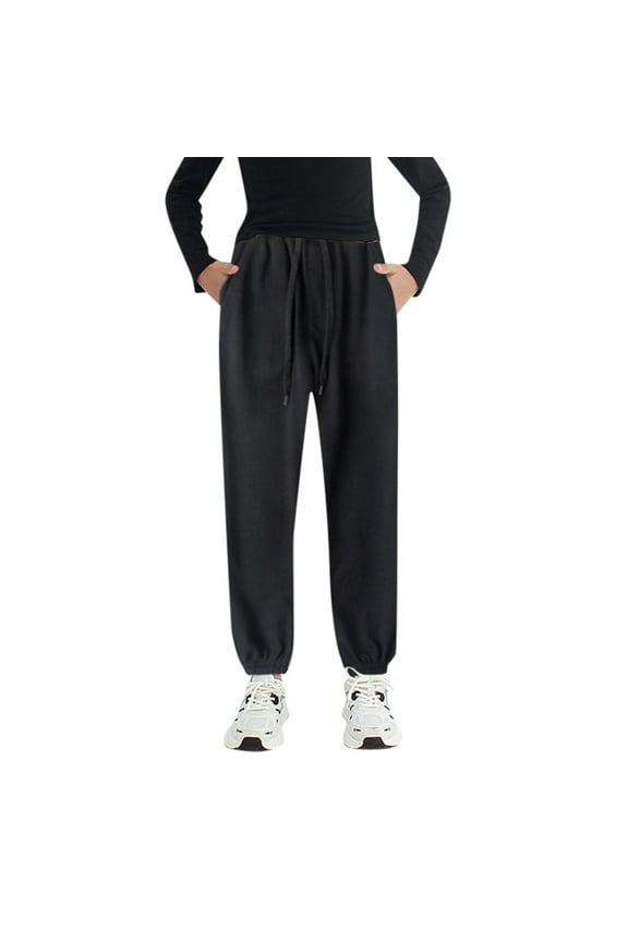 Boys Sports Pants Solid Color Elastic Waist Drawstring Straight Running Yoga Fitness Trousers Kids Comfort Indoor Outdoor Wear Pants,Black,120