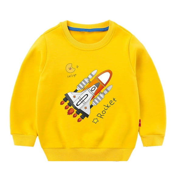FINALGANG Boys Sweatshirts Autumn Winter Kids Colorful Rocket Graphic Sweatshirt Long Sleeve Crewneck Loose Fit Pullover For Casual Daily Wear Trendy Tops