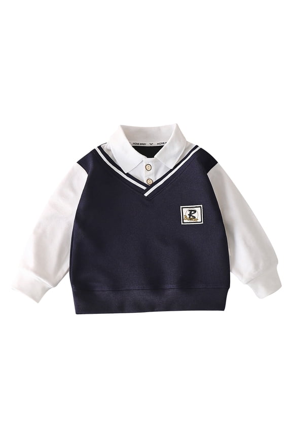 Boys Sweatshirts Autumn Winter Kids Preppy Sweatshirt Polo Collar Vest Design Long Sleeve Loose Fit Pullover For Outdoor Casual Daily Wear Relaxed Fit Tops