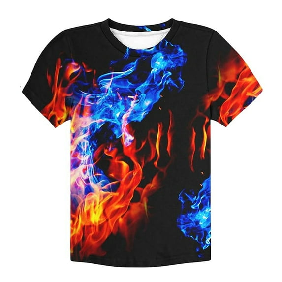 FINALGANG Boys TShirts Kids Fashion Flame Graphic CrewNeck Short Sleeve Soft Lightweight Casual Top For Streetwear Daily Wear Cozy Top