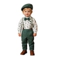 thumbnail image 1 of FINALGANG Boys Toddler Formal Four Piece Outfit With Collared Striped Long Sleeve Shirt Suspenders Pants Matching Newsboy Cap For Wedding Special Occasion Wear Soft Set, 1 of 8