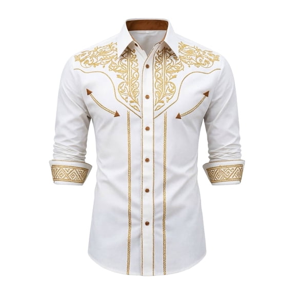 FINALGANG Boys Western Cowboy Shirt Printed Long Sleeve Regular Fit Shirts Fashion Casual Button Down Shirts For Kids Holiday Festival Party Tops 6-7 Years