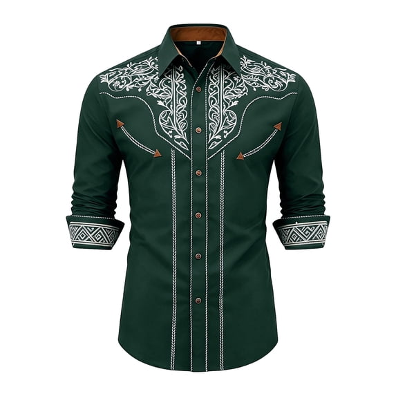 FINALGANG Boys Western Cowboy Shirt Printed Long Sleeve Regular Fit Shirts Fashion Casual Button Down Shirts For Kids Holiday Festival Party Tops 8-9 Years