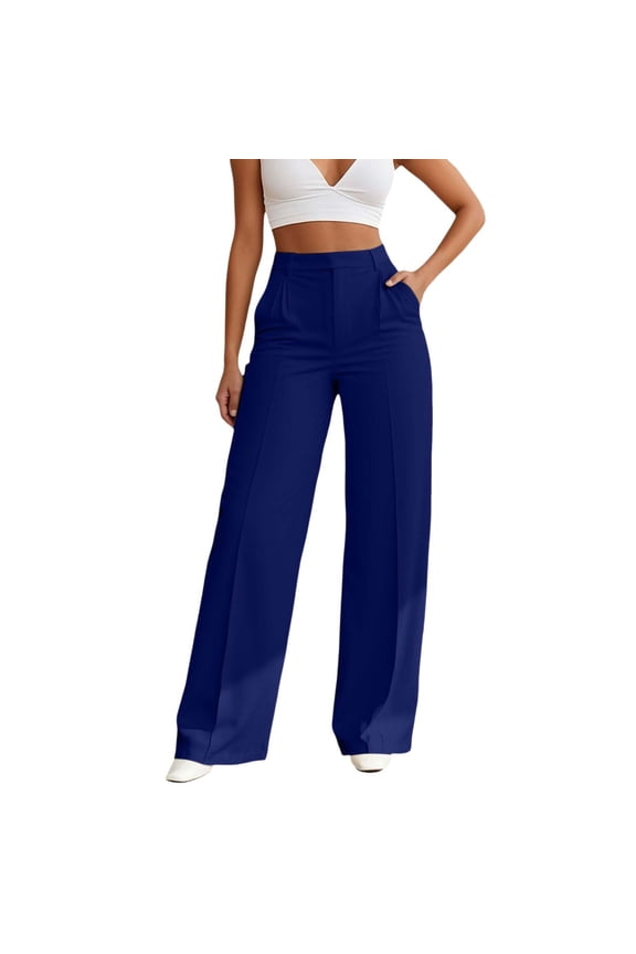 Casual Trousers For Women Solid Color Straight Leg Suit Pants High Waisted Hanging Bottom With Pockets Relaxed Fit Comfort Daily Wear