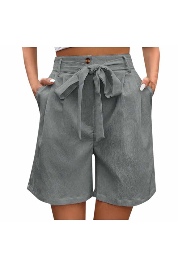 Casual Trousers For Women Solid Color Button Down Drawstring Shorts Wide Leg Knee Length Pants With Pockets Design Durable Skin Friendly Fabric For Adult