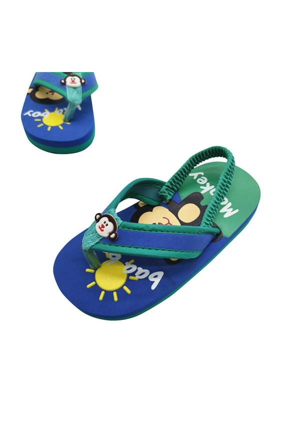 Child Boys Sandals For Toddler Kids Summer Beach Slides Comfortable Casual Outdoor Printed Flip Flops Elastic Strap Lightweight Breathable Daily Wear 5-6 Years