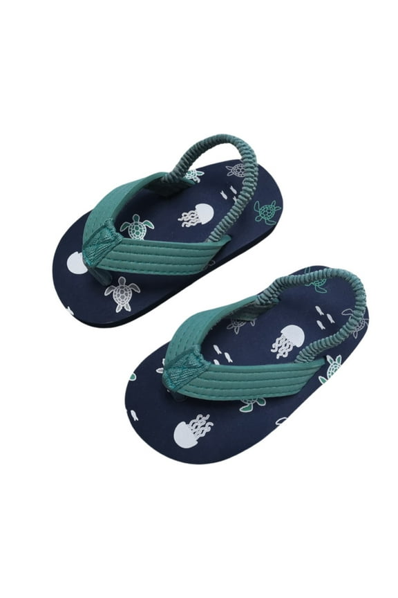Child Boys Sandals For Toddler Kids Summer Beach Slides Comfortable Casual Outdoor Printed Flip Flops Elastic Strap Lightweight Breathable Daily Wear 5-6 Years
