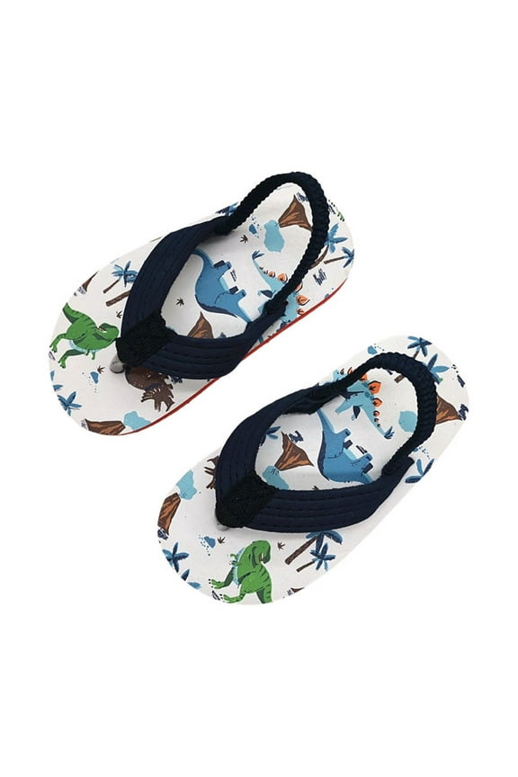 Child Boys Sandals For Toddler Kids Summer Beach Slides Comfortable Casual Outdoor Printed Flip Flops Elastic Strap Lightweight Breathable Daily Wear 5-6 Years