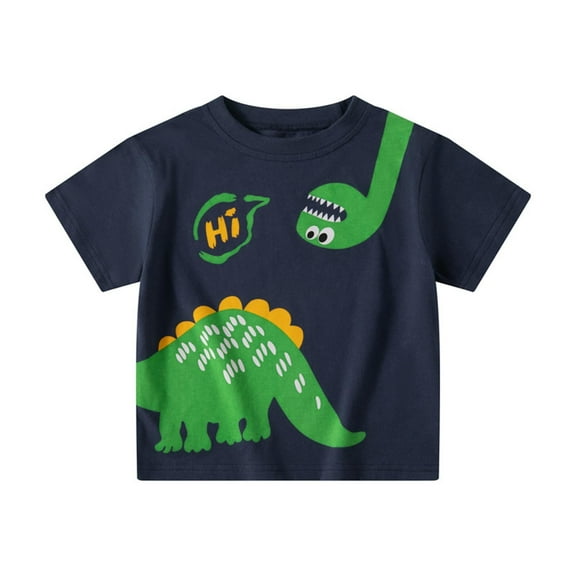 FINALGANG Child Boys Tops Summer T-Shirts T Shirts For Outdoor Sports Picnic And Casual Wear Cartoon Dinosaur Letter Print O-Neck Knit Shirts For Boys 1 7 Kids Toddler Daily Wear 12-18 Months