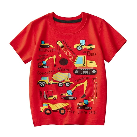 FINALGANG Child Boys Tops Toddler Kids Comfortable Breathable O-Neck T-Shirts T Shirt With Excavator Print For Casual Outdoor Activities And Daily Wear 5-6 Years