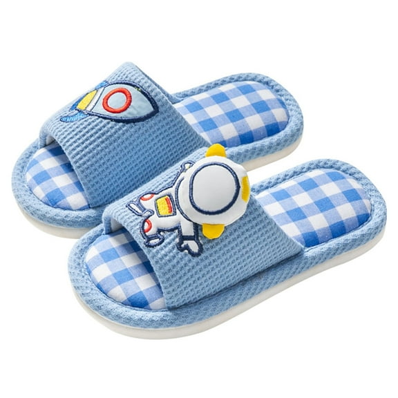 FINALGANG Child Girls Boys Kids Home Slides Indoor Floor Cute Cartoon Soft Comfortable Non- Linen Slipper Shoes Toddler Footwear 9-9.5 Years