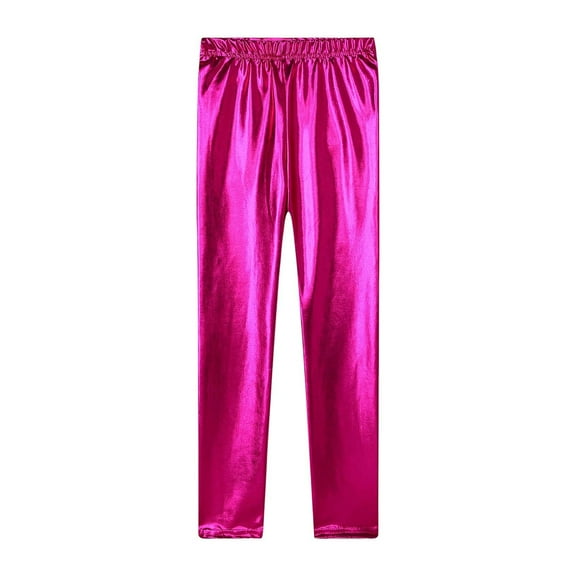 FINALGANG Child Girls Metallic Leggings Toddler Kids Stretchy Comfortable Everyday Casual Pants Trousers For Summer Outfits Daily Wear 7-8 Years