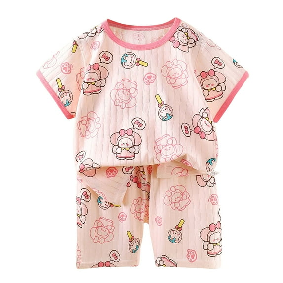 FINALGANG Child Girls Outfits Sets Toddler Baby Casual Playwear Breathable Animal Print O-Neck Tops With Elastic Waist Pants For Summer Kids Daily Wear 3-4 Years