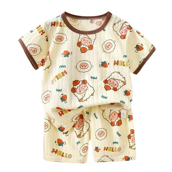 FINALGANG Child Girls Outfits Sets Toddler Baby Casual Playwear Breathable Animal Print O-Neck Tops With Elastic Waist Pants For Summer Kids Daily Wear 6-12 Months