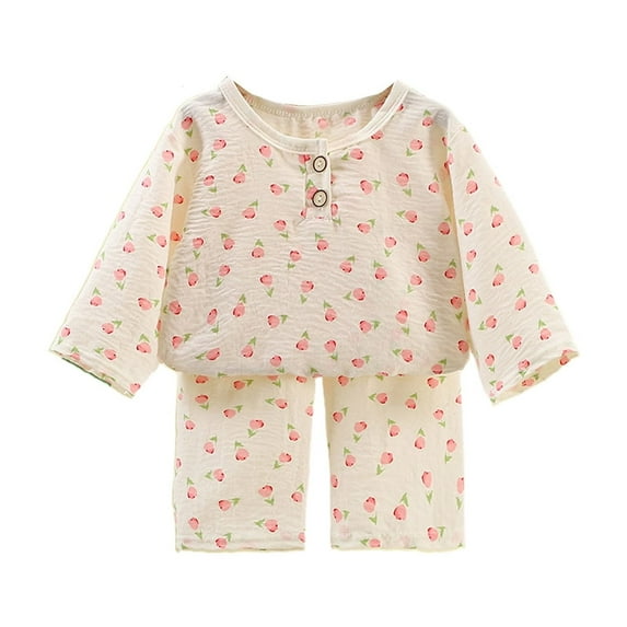 FINALGANG Child Summer Boys Girls Cloud Lightweight Long Sleeved Shirt And Short Pants Casual Sleeping Clothes Homewear Set Kids Toddler Daily Wear 4-5 Years