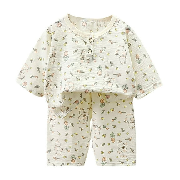 FINALGANG Child Summer Boys Girls Cloud Lightweight Long Sleeved Shirt And Short Pants Casual Sleeping Clothes Homewear Set Kids Toddler Daily Wear 6-7 Years