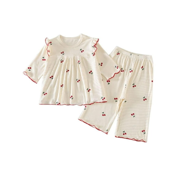 FINALGANG Child Toddler Girl Ruffle Short Sleeve Strawberry Print T-Shirts T Shirt Tops Shorts Home Clothes Loose Sportswear Suits Outfits Sets Kids Daily Wear 5-6 Years