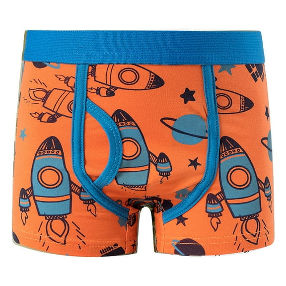 FINALGANG Cozy Underwear For Boy Cartoon Rocket Print Patchwork Boxer Briefs Kid Must Have Skin Friendly Intimates