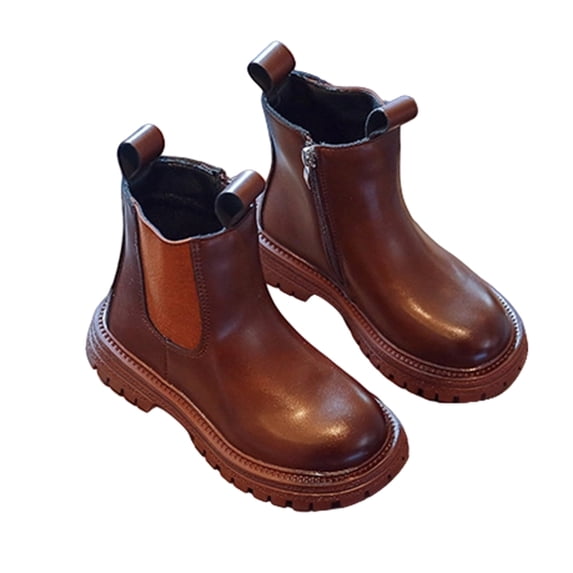 FINALGANG Girl Lovely Boots Solid Color Vintage Boots Pointed Toe Mid Calf Shoes With Side Zipper For 4-12 Years With Easy-Clean Modern Design