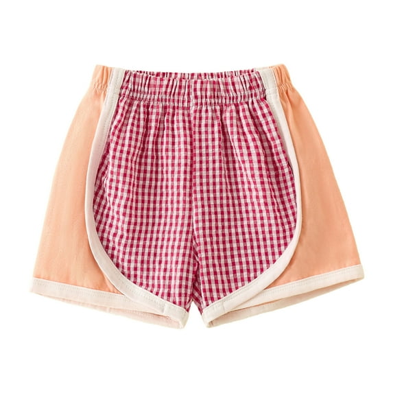 FINALGANG Girl Lovely Shorts Plaid Print Patchwork Loose Fit Yoga Beach Shorts Elastic Waistband Cotton Bottom Relaxed Fit Soft Daily Wear