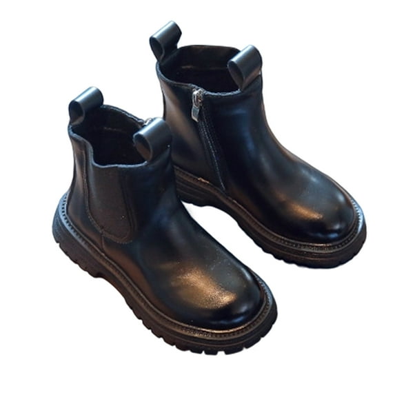 FINALGANG Girl New Boots Solid Color Vintage Boots Pointed Toe Mid Calf Shoes With Side Zipper For 4-12 Years Skin Friendly Fabric For Kid