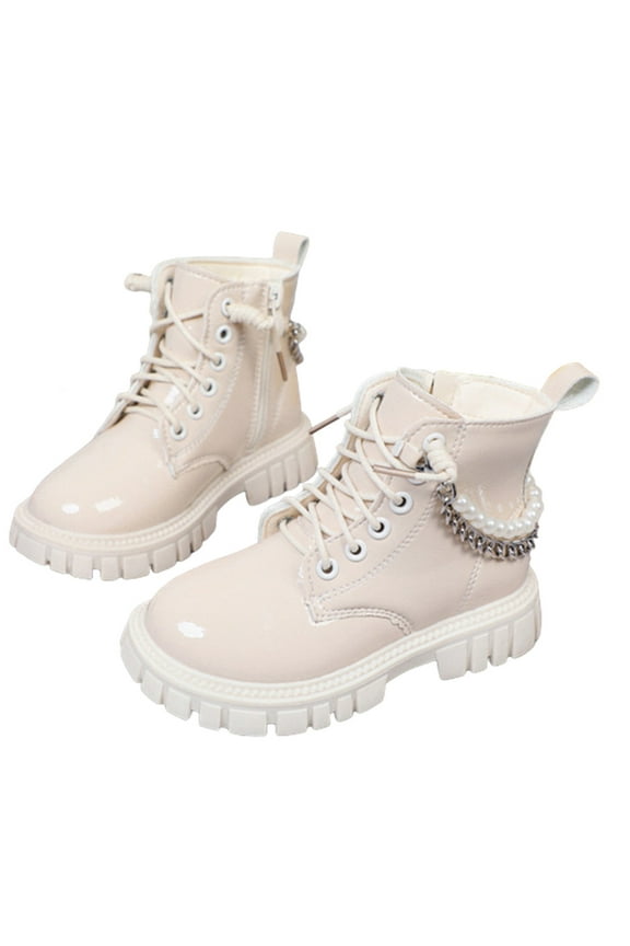 Girl Versatile Boots Solid Color Non Slip Soft Sole Shoes Princess Boots With Pearls Charms For 4-12 Years With Easy-Clean Modern Design