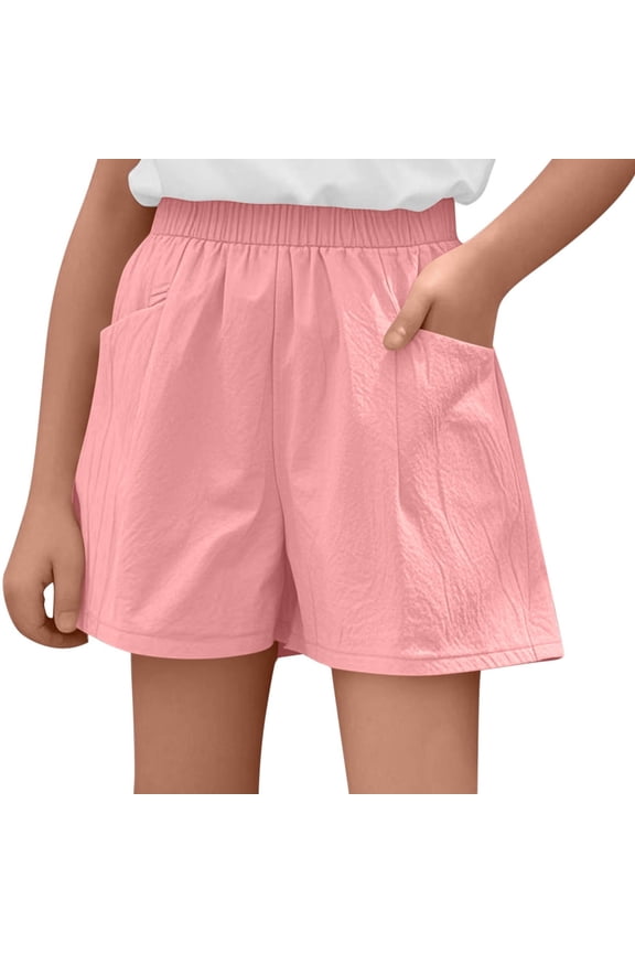 Girl Versatile Shorts Solid Color Cotton Linen Loose Bottom Elastic Waistband Shorts With Pockets Designed Cozy Trendy Playsuit