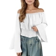 thumbnail image 1 of FINALGANG Girl's Blouse Kids Elegant Solid Color Off-Shoulder Pullover Long Sleeve Relaxed Fit Top For Casual Daily Outdoor Activities Trendy Top, 1 of 4